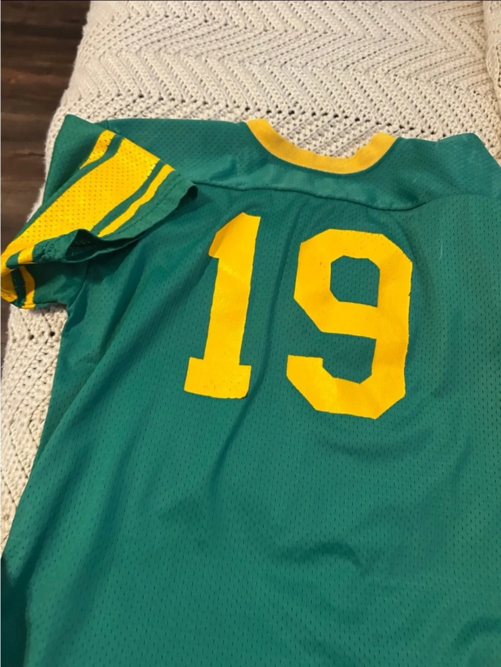 Rawlings Green and Yellow Kids Jersey with Number 19